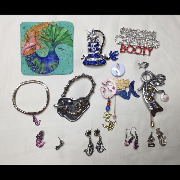 Mermaid Jewelry Set - Pins Bracelets Earrings - Picture 1 of 11